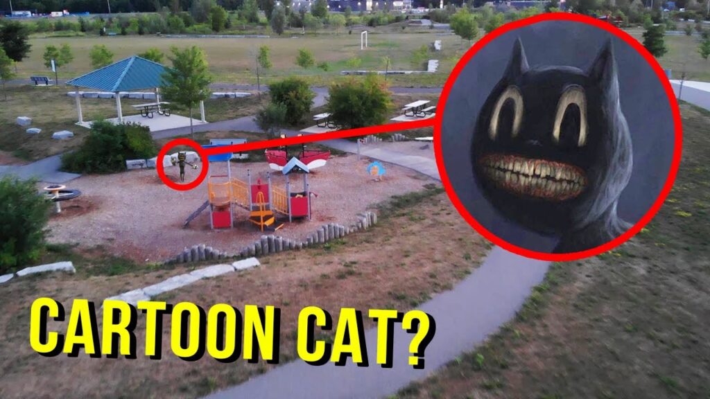 DRONE CATCHES CARTOON CAT AT HAUNTED PARK!! (WE FOUND HIM!)
