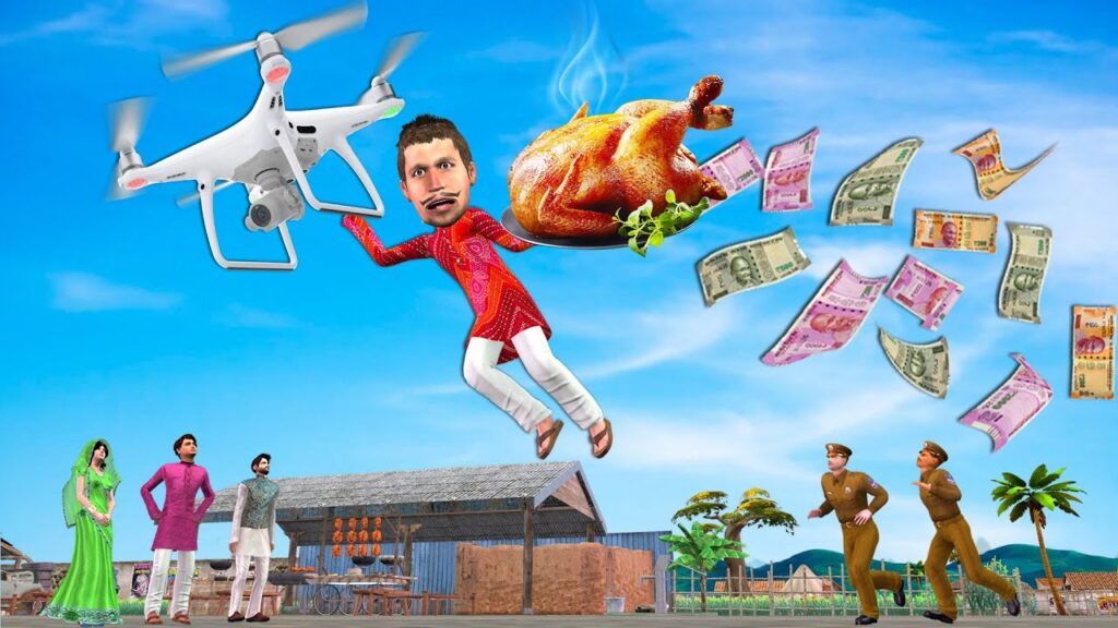 ड्रोन चिकन भोजन पहुचना Drone Chicken Food Delivery Comedy Video हिंदी कहानिय Hindi Kahaniya Comedy